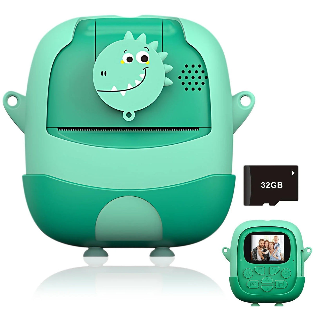 Cameră Instantanee Foto pentru Copii, Imprimare Termică, Rezoluție 24 MP, Video HD 1080p, Ecran 2.4 Inch, Bluetooth, Conector USB-C, Acumulator 1200 mAh, Material ABS, Model Iepuraș, Verde