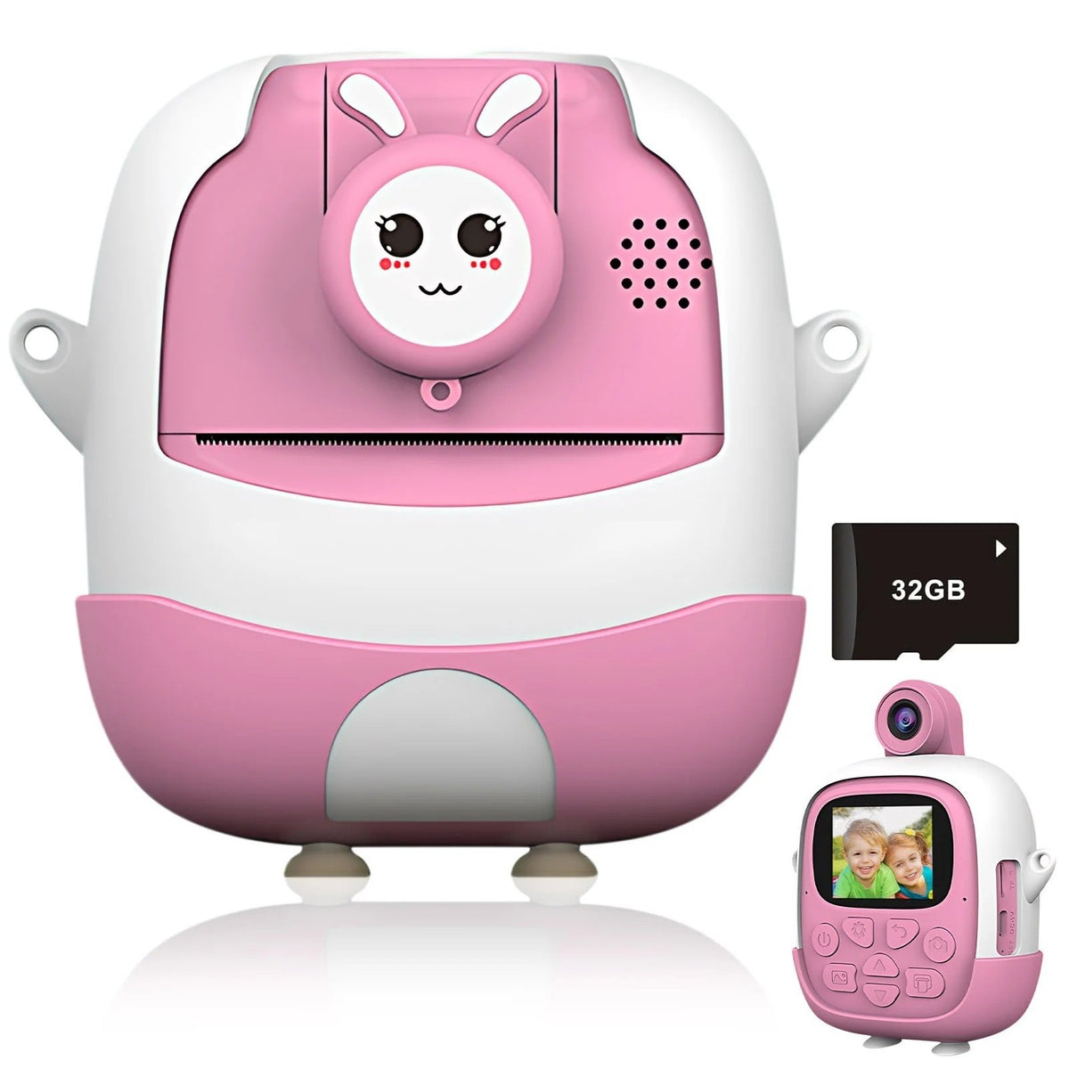 Camera Instantanee pentru Copii cu Functie de Printare Termica, Foto 24MP, Video 1080p, Bluetooth, Selfie, ABS, Model Iepure, Roz