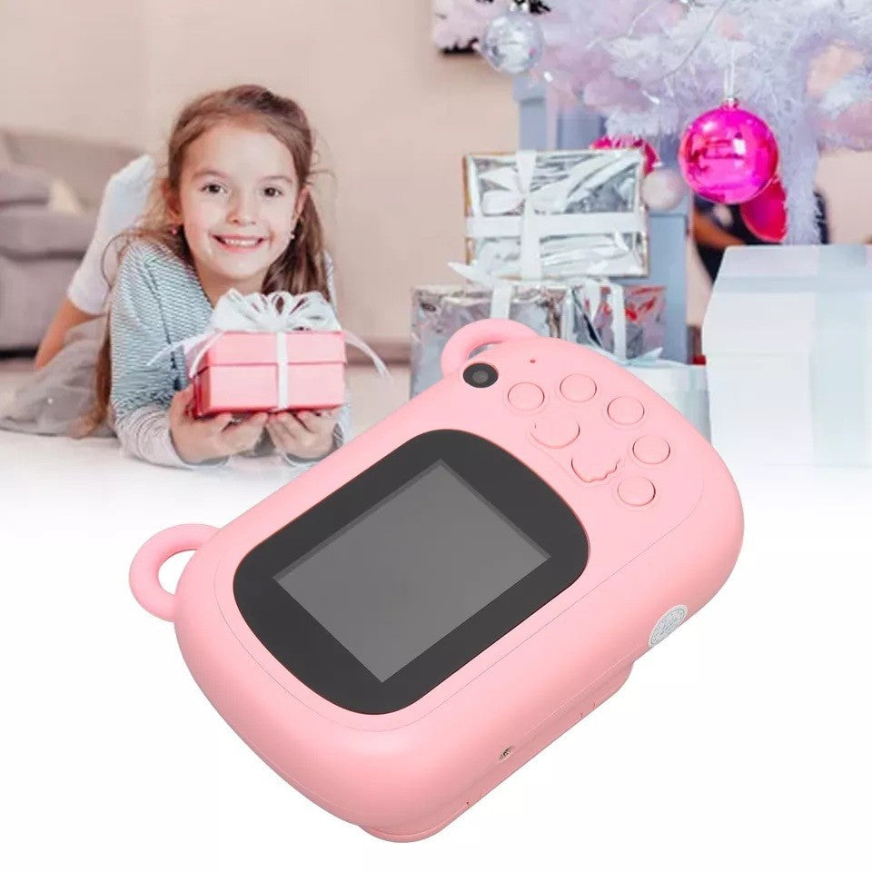 Camera Instantanee pentru Copii, Foto-Video Full HD 1080P, Selfie, Imprimare Termica, Bluetooth, Control APP, Model Iepure Love, ABS si Silicon, Roz
