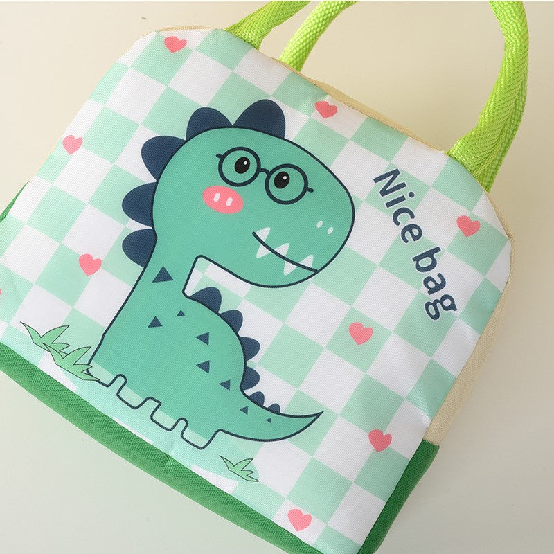 Geanta Termoizolanta pentru Copii, Caserola Pranz cu Imprimeu Dinozaur, Panza Oxford si Folie Aluminiu, 23 x 13 x 19 cm, Verde