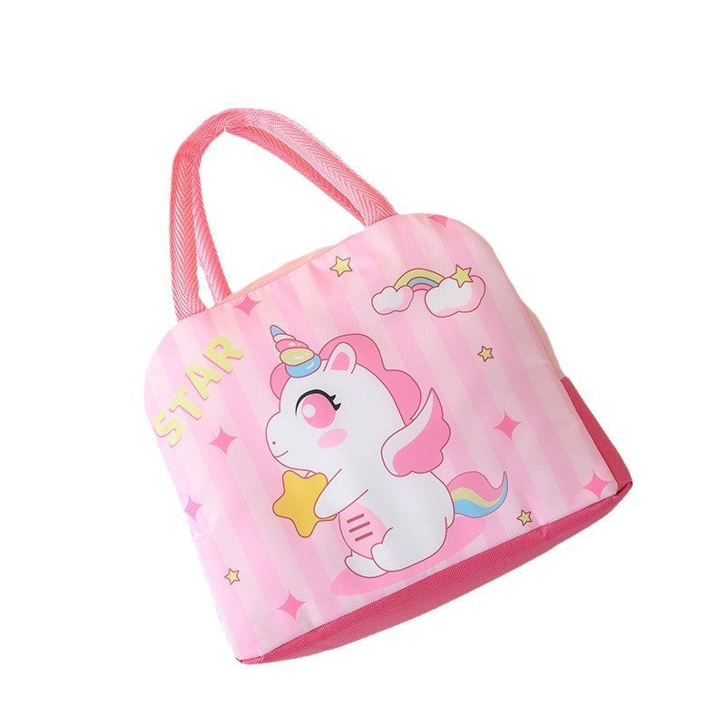 Geanta Termoizolanta pentru Copii, Caserola Pranz cu Izolatie Termica, Model Unicorn, Panza Oxford si Folie Aluminiu, 23x13x19 cm, Roz