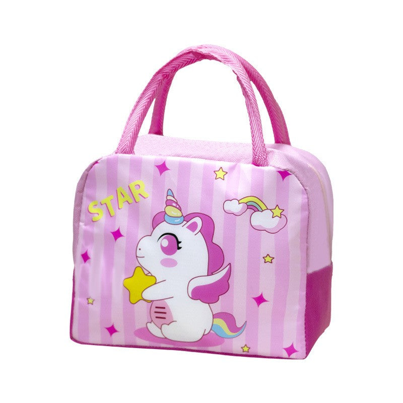 Geanta Termoizolanta pentru Copii, Caserola Pranz cu Izolatie Termica, Model Unicorn, Panza Oxford si Folie Aluminiu, 23x13x19 cm, Roz