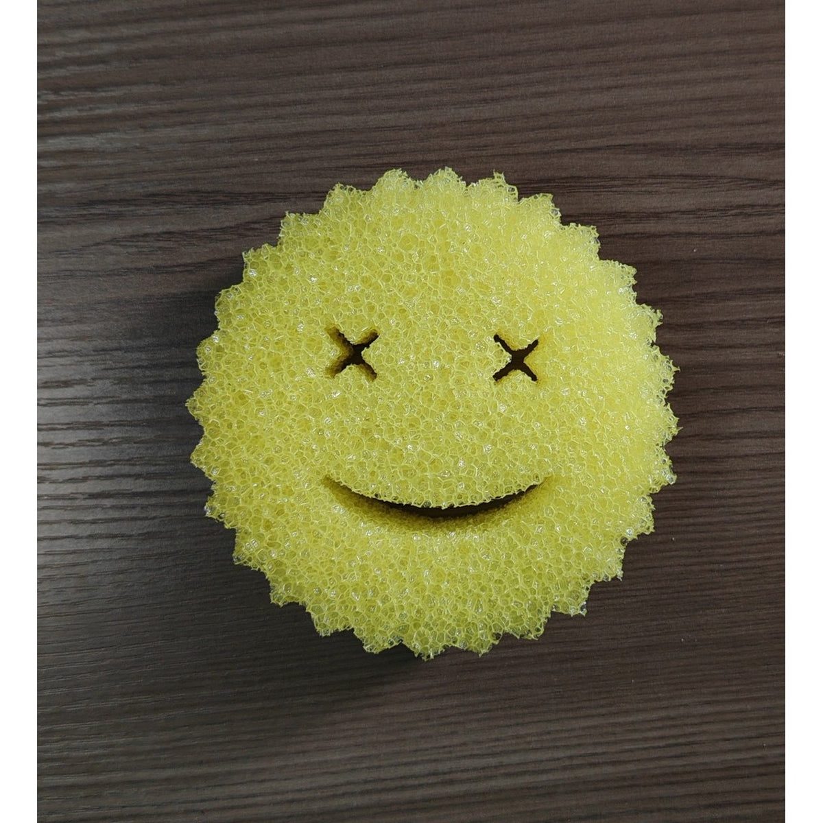 Burete de Vase Rotund, Model Smiley Face cu Doua Fete, Adaptabil la Temperatura Apei, Burete PU, 10 x 4 cm, Galben