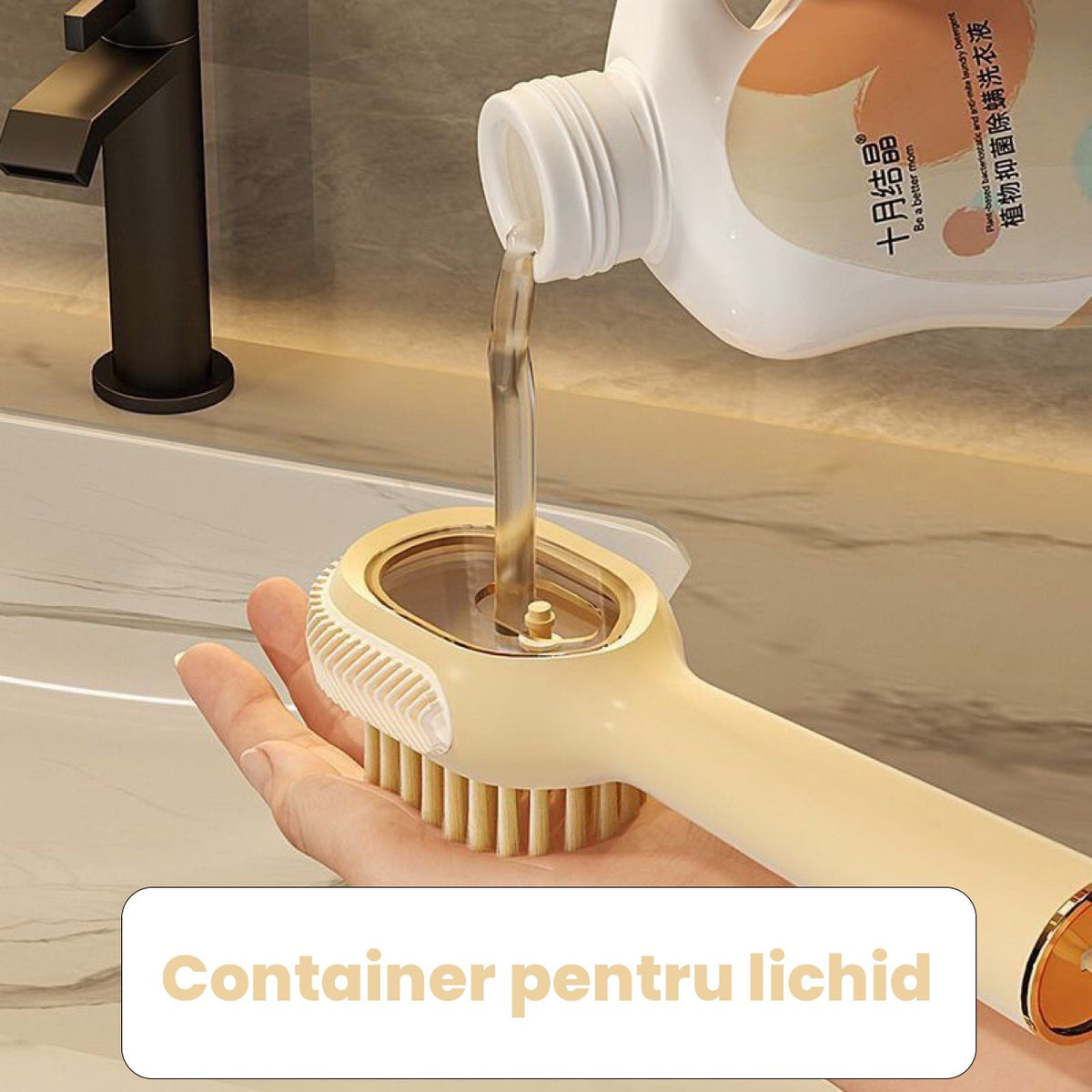 Perie Curatare Incaltaminte si Haine cu Rezervor Detergent, Perie Multifunctionala cu Peri Moi, Plastic Rezistent, 22x6x4 cm, Galben