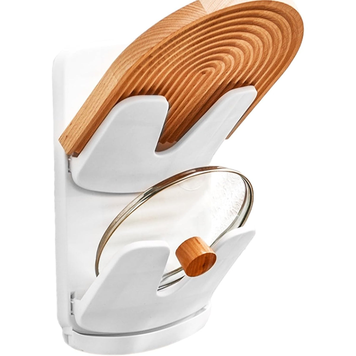 Suport Bucatarie pentru Capace si Tocatoare, Organizator Pliabil cu Montare fara Gaurire, Sistem Colectare Apa, Plastic, 33.3 x 20.7 x 3.5 cm, Alb
