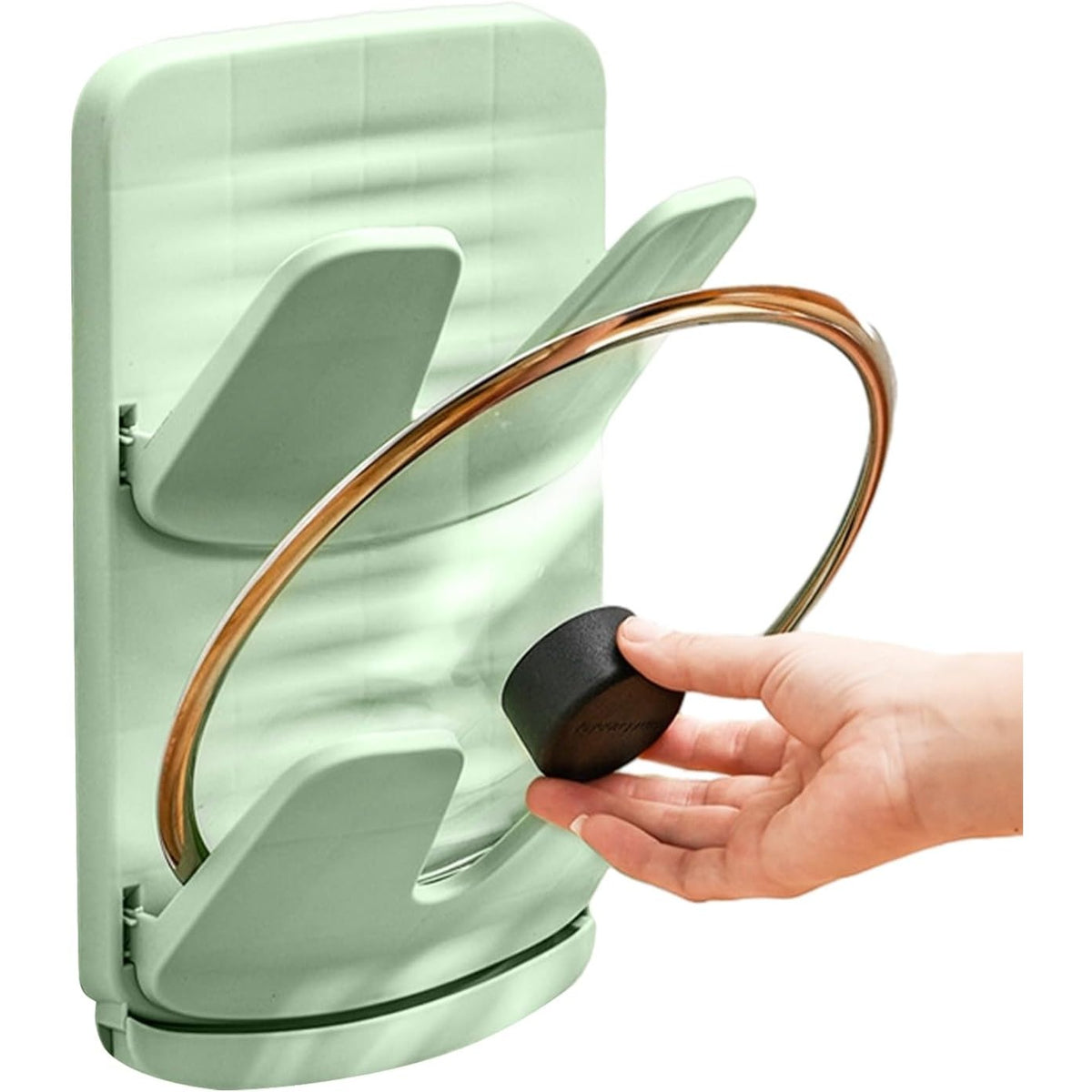 Suport de Bucatarie pentru Capace si Tocatoare, Organizator Pliabil cu Colector de Apa, Montare pe Perete fara Gaurire, Plastic, 33.3 x 20.7 x 3.5 cm, Verde