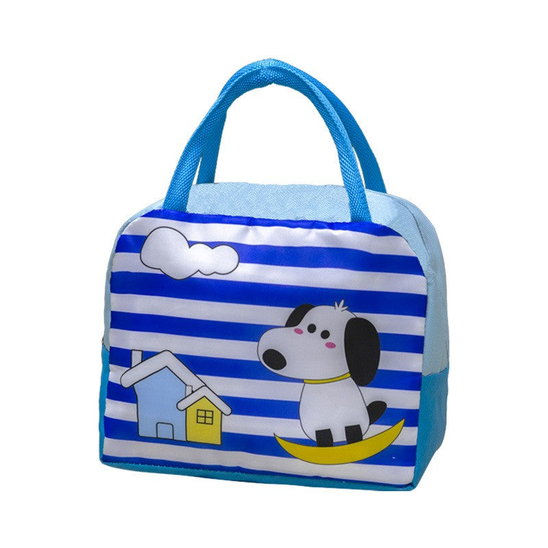 Geanta Termoizolanta pentru Copii, Caserola Pranz cu Imprimeu Catel, Izolatie Panza Oxford si Folie Aluminiu, Rezistenta la Apa, 23x13x19 cm, Albastru/Alb