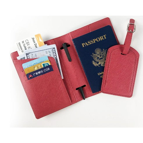 Portofel Multifunctional pentru Pasaport si Carduri, Organizator Documente Calatorie, Piele PU, Suport Pix si Eticheta, Unisex, Rosu, 23x16 cm