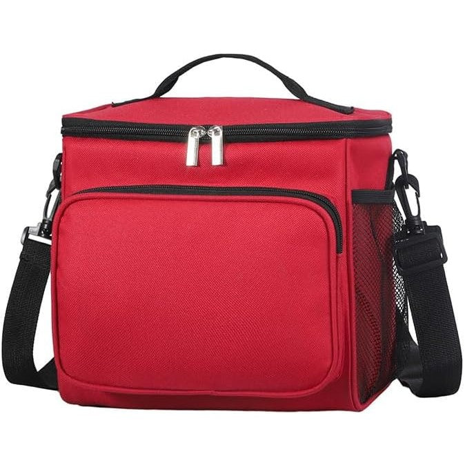 Geanta pentru Pranz Termoizolanta, Compartimentata si Impermeabila, Geanta Messenger cu 2 Tipuri de Manere pentru Birou sau Picnic, Material Textil, 26x24x17 cm, Rosu