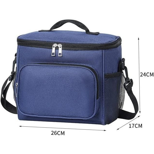 Geanta pentru Pranz Termoizolanta, Model Multifunctional cu Compartimente, Material Impermeabil, Curea de Umar Reglabila si Manere, 26x24x17 cm, Albastru Navy