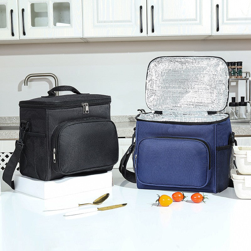 Geanta pentru Pranz Termoizolanta, Model Multifunctional cu Compartimente, Material Impermeabil, Curea de Umar Reglabila si Manere, 26x24x17 cm, Albastru Navy