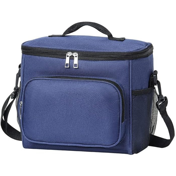 Geanta pentru Pranz Termoizolanta, Model Multifunctional cu Compartimente, Material Impermeabil, Curea de Umar Reglabila si Manere, 26x24x17 cm, Albastru Navy