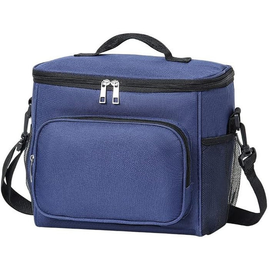 Geanta pentru Pranz Termoizolanta, Model Multifunctional cu Compartimente, Material Impermeabil, Curea de Umar Reglabila si Manere, 26x24x17 cm, Albastru Navy