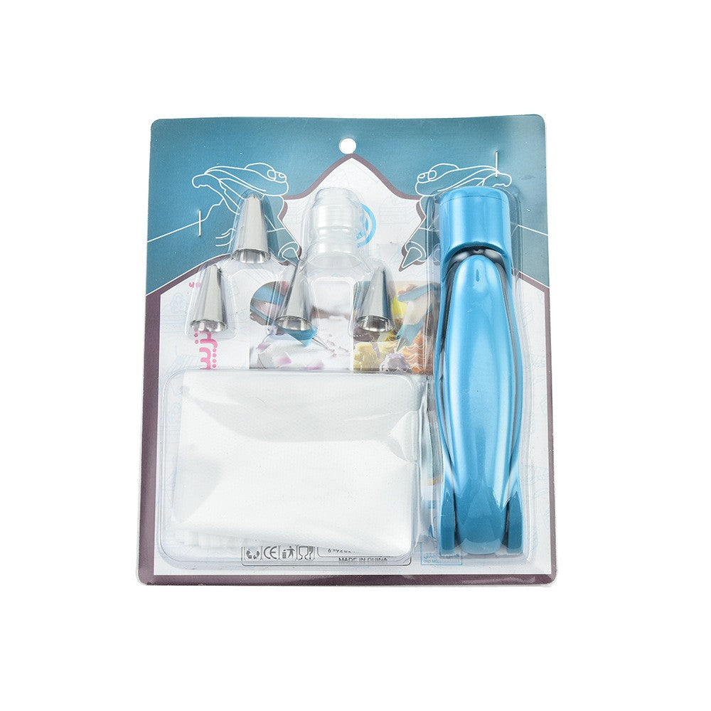 Set Accesorii Decorare Prajituri si Torturi, Ustensila Manuala pentru Ornare, 5 Capete de Schimb, Plastic, 21.7x18.8 cm, Albastru
