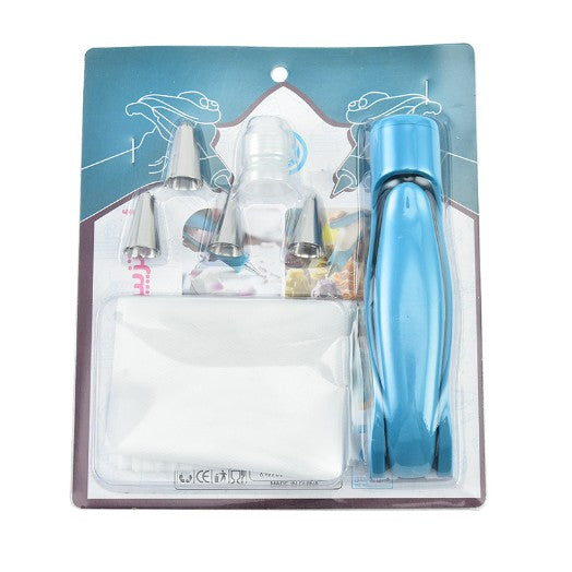 Set Accesorii Decorare Prajituri si Torturi, Ustensila Manuala pentru Ornare, 5 Capete de Schimb, Plastic, 21.7x18.8 cm, Albastru