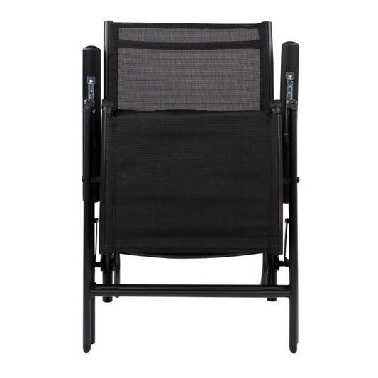 Scaun 2în1 de Grădină și Șezlong Pliabil, Spătar Reglabil în 8 Trepte cu Suport Picioare, Cadru Metalic și Material Teslin Impermeabil, 47 x 110 x 46 cm, Negru