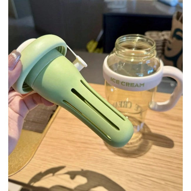 Sticla de Apa Reutilizabila cu Pai si Capac Etans, Recipient Transparent pentru Hidratare cu Maner, PP si Silicon, 1400 ml, Verde/Alb, 25.5x7.5 cm