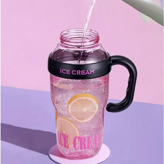 Sticla de Apa Termica, Recipient Hidratare cu Pai si Maner, Plastic PP si Silicon, Capacitate 1400 ml, Roz