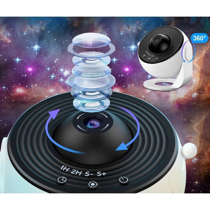 Lampa Proiector Galaxie HD, Proiector Cer Instelat cu Rotire 360 Grade, 20 de Imagini, Temporizator, Incarcare USB, 10W, ABS, 15x15 cm, Alb Negru