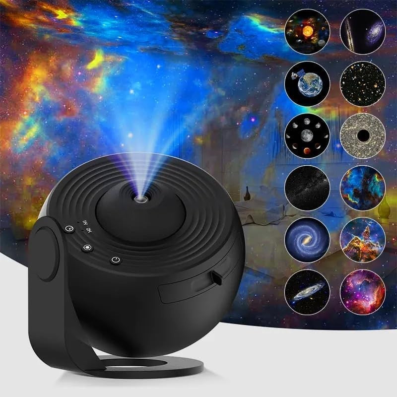 Lampa Proiector Galaxie HD, Proiector Cer Instelat cu Rotire 360 Grade, 20 de Imagini, Incarcare USB, Putere 10 W, ABS, 15x15 cm, Negru