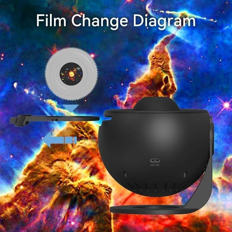 Lampa Proiector Galaxie HD, Proiector Cer Instelat cu Rotire 360 Grade, 20 de Imagini, Incarcare USB, Putere 10 W, ABS, 15x15 cm, Negru