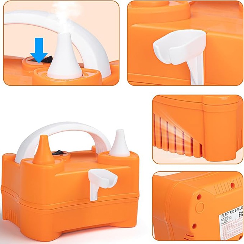 Pompa Electrica de Umflat Baloane, Doua Iesiri de Aer, Putere 400W, Portabila pentru Accesorii Petreceri, Alimentare 220V, Portocaliu