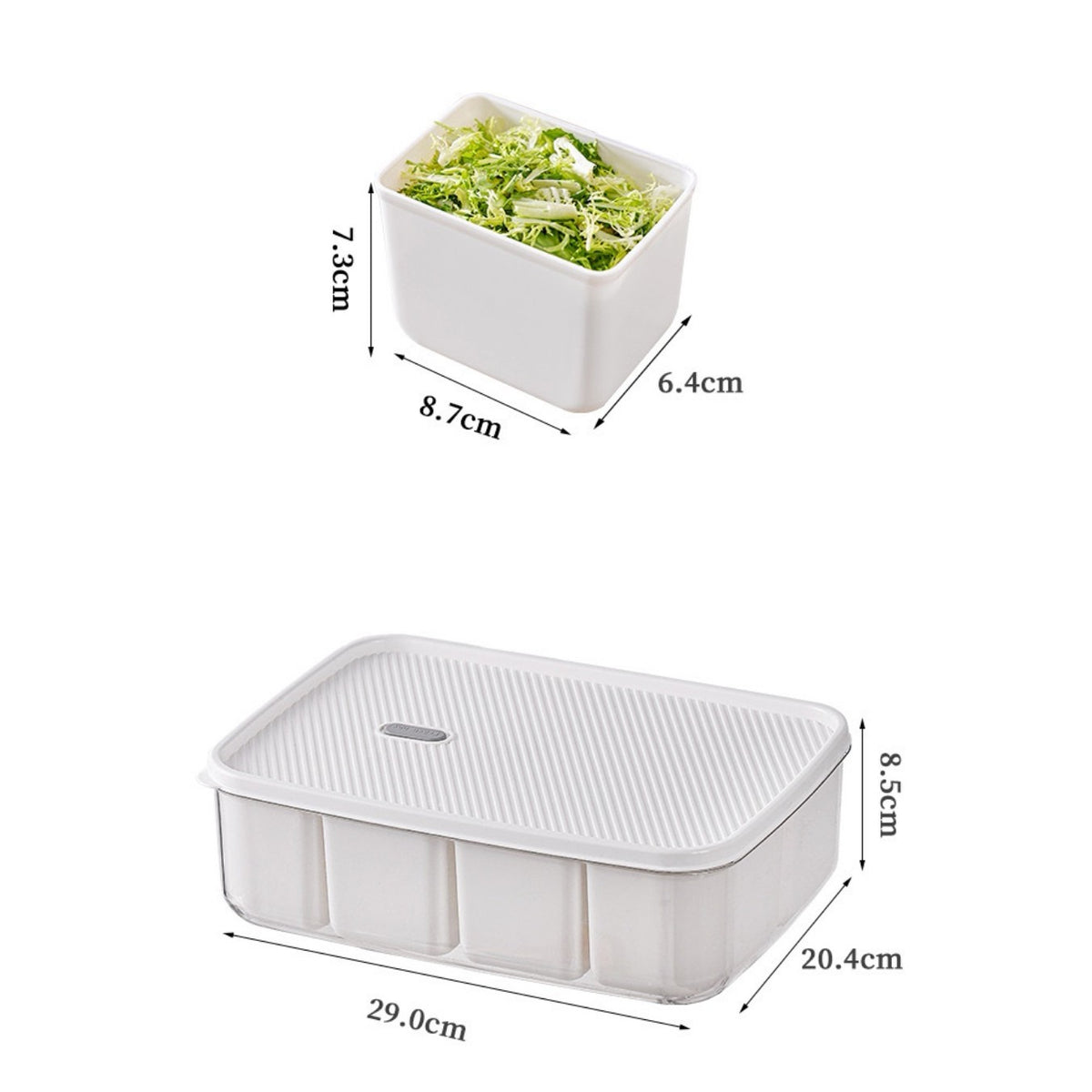 Cutie Depozitare Alimente cu 8 Compartimente Detasabile si Capac Ermetic, Organizator Frigider si Congelator, Material PET si PP, 29 x 20 x 9 cm, Alb/Transparent