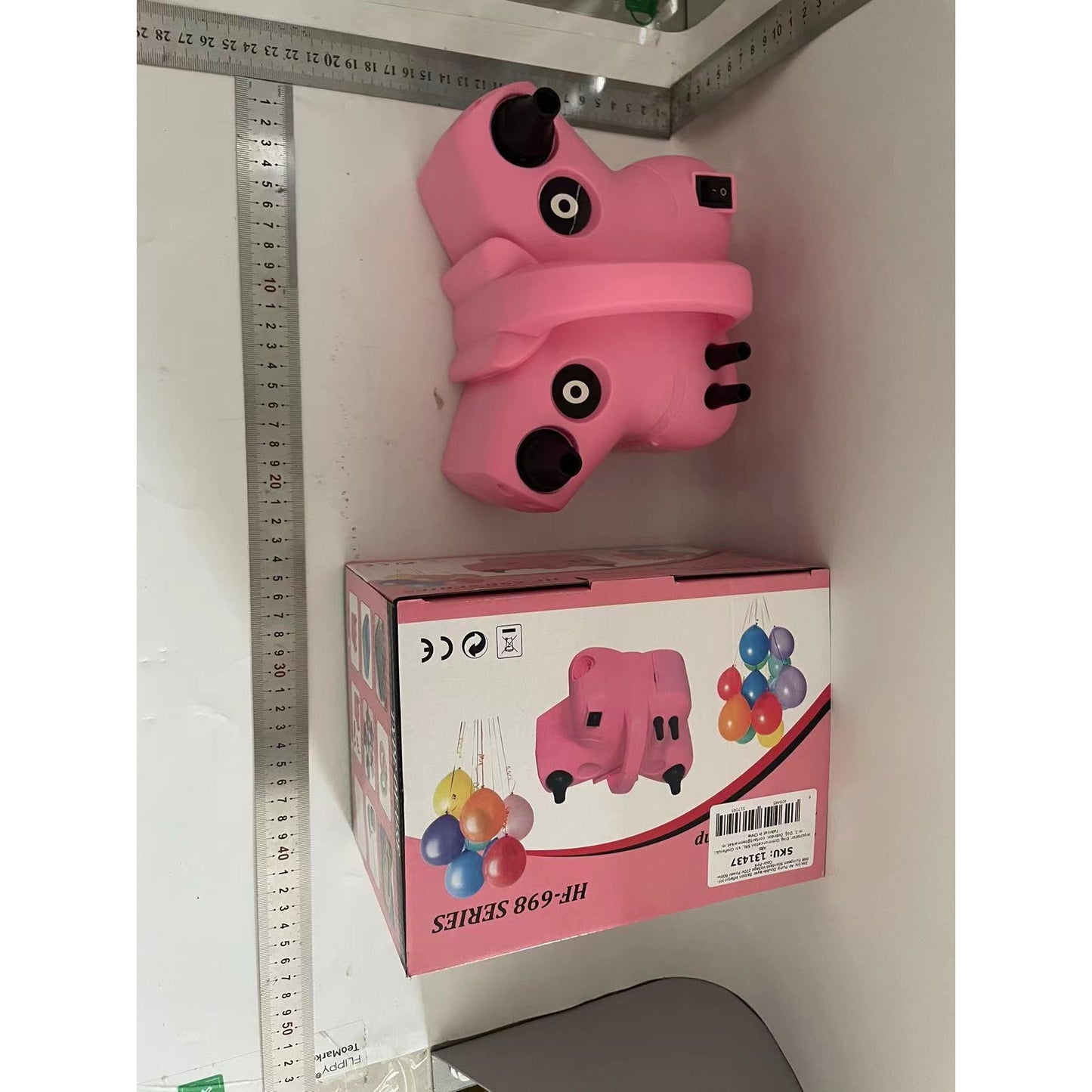 Pompa Electrica de Umflat Baloane, Doua Duze de Umflare, Putere 600W, Alimentare 220V, Accesorii Petreceri, Portabila, Roz