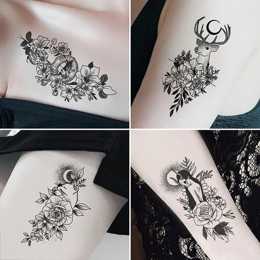 Set Tatuaje Temporare Realiste, Aplicare cu Apa pe Piele, Modele Artistice Versatile, Material Sigur si Rezistent, Negru, 30 Bucati