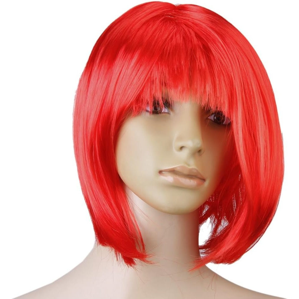 Peruca Cosplay Bob cu Breton, Accesoriu Petreceri Tematice si Halloween, Material Sintetic PET, Marime Universala, Rosu, 100 g
