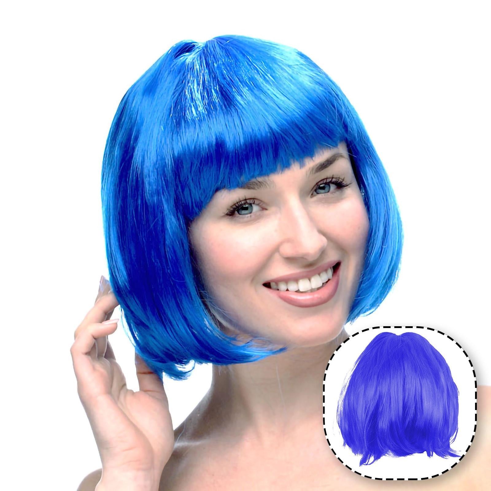 Peruca Cosplay Bob cu Breton, Accesoriu Carnaval si Petreceri Tematice, Material Sintetic PET, Marime Universala, 100 g, Albastru