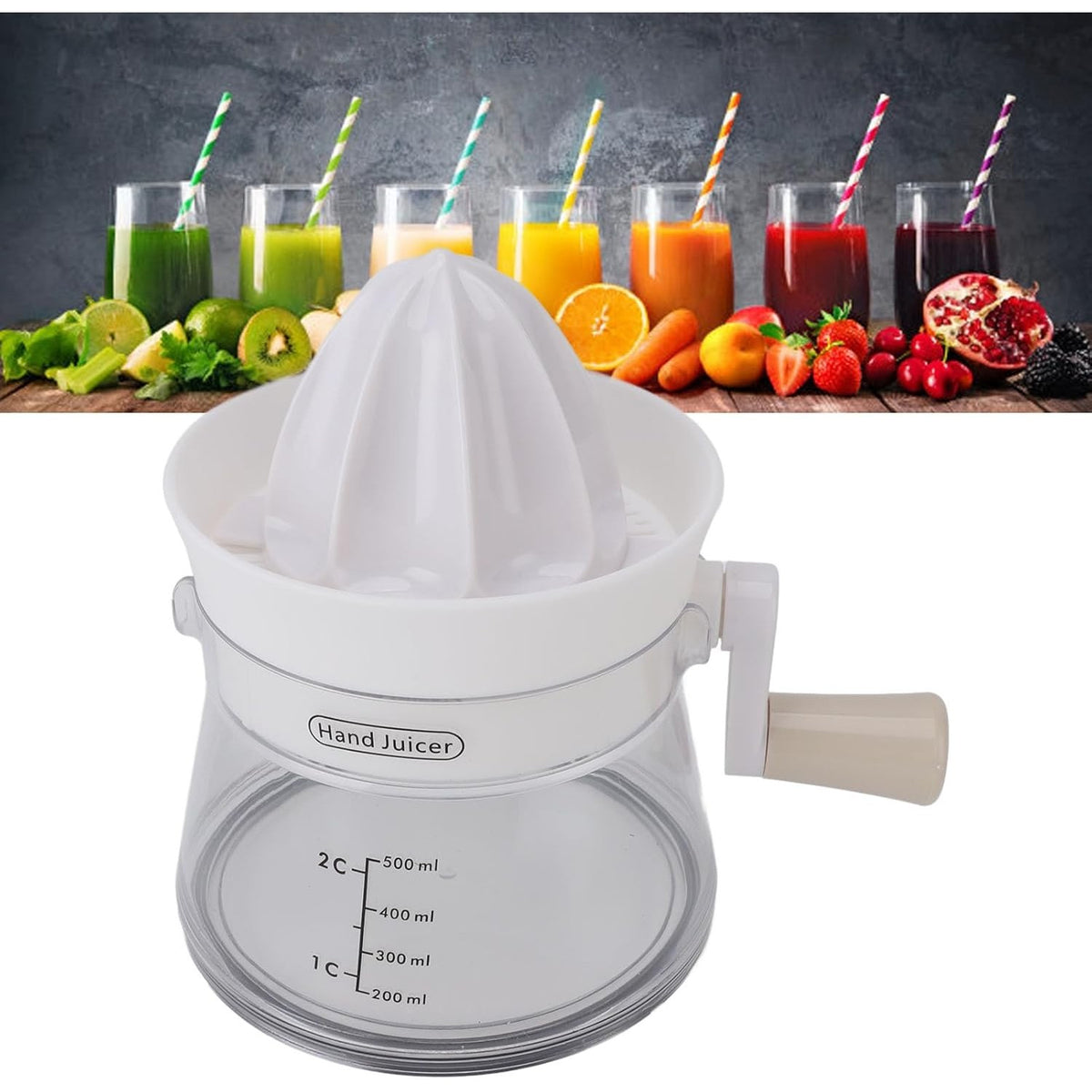 Storcător de Citrice Manual, Vas de Colectare cu Mâner Ergonomic, Plastic Rezistent, 16.5 x 13 cm, Transparent/Alb