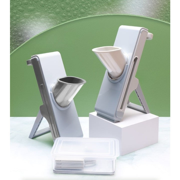 Feliator Legume Multifunctional, Razatoare pentru Bucatarie si Taietor Cartofi, Design Pliabil cu Presa Manuala, Material PP si PET, 23.5x9.5x5.5 cm, Gri