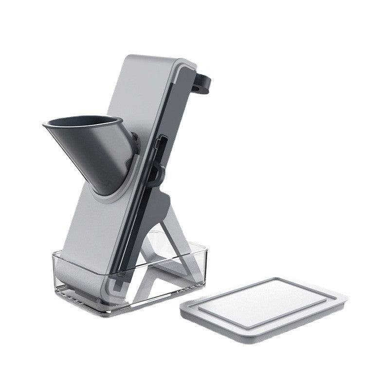 Feliator Legume Multifunctional, Razatoare pentru Bucatarie si Taietor Cartofi, Design Pliabil cu Presa Manuala, Material PP si PET, 23.5x9.5x5.5 cm, Gri