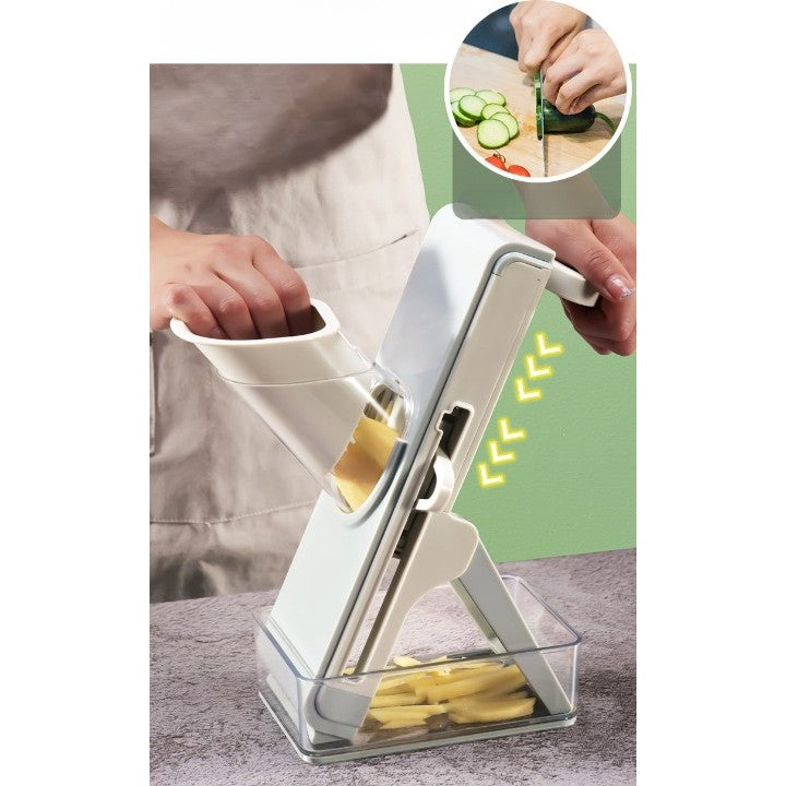 Feliator de Legume Multifunctional, Razatoare pentru Bucatarie si Taietor de Cartofi, Design Pliabil si Ergonomic, Material PP si PET, 23.5x9.5x5.5 cm, Alb