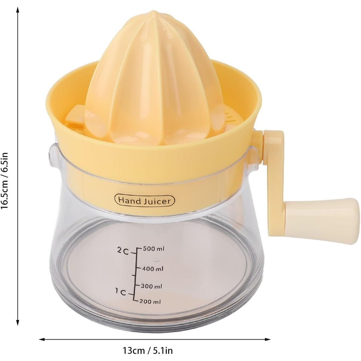 Storcător de Citrice Manual, Design Ergonomic cu Mâner, Recipient Gradat pentru Suc, Plastic Rezistent, 16.5x13 cm, Transparent/Galben