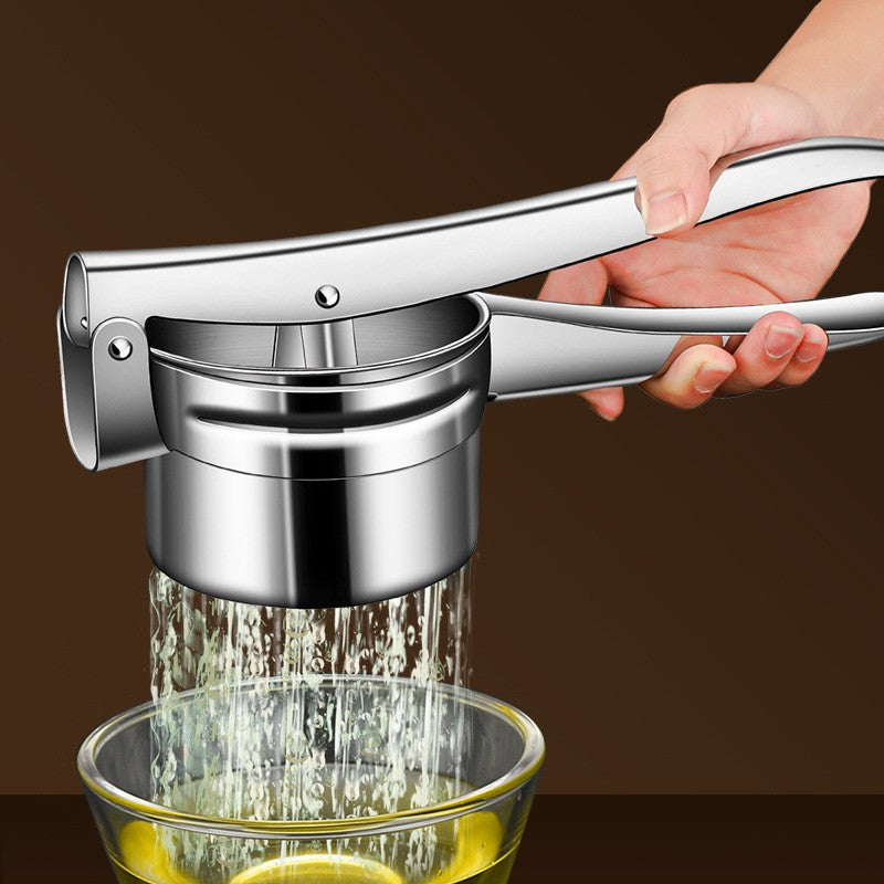 Presa Storcator Manual pentru Fructe si Legume, Zdrobitor de Cartofi cu Maner Ergonomic, Otel Inoxidabil, 3 Discuri Interschimbabile, 26.5 x 9.8 x 9.5 cm, Argintiu