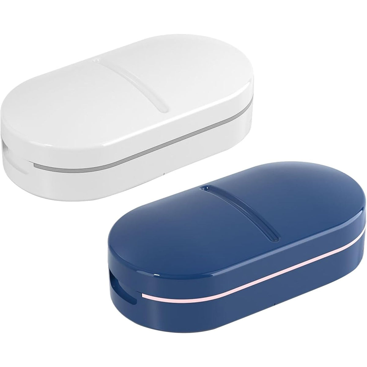 Organizator Medicamente 3 In 1, Dispozitiv Pentru Taiere Si Sfarmare Pastile, Compartiment Depozitare Si Perie Curatare, Plastic ABS, 8.5x4.5x2.5 cm, Alb
