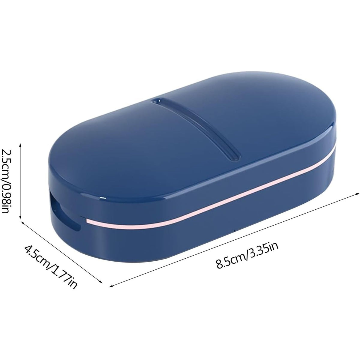 Organizator Medicamente 3-in-1, Dispozitiv pentru Taiere si Sfaramare Pastile, Compartiment Depozitare, Perie Curatare Inclusa, Portabil, 8.5x4.5x2.5 cm, Albastru