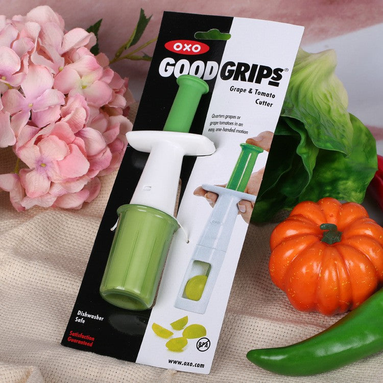 Feliator pentru Legume si Fructe Mici, Dispozitiv pentru Rosii Cherry si Masline, Ustensila de Taiat Rapida, Plastic ABS, 18 x 6.5 cm, Verde
