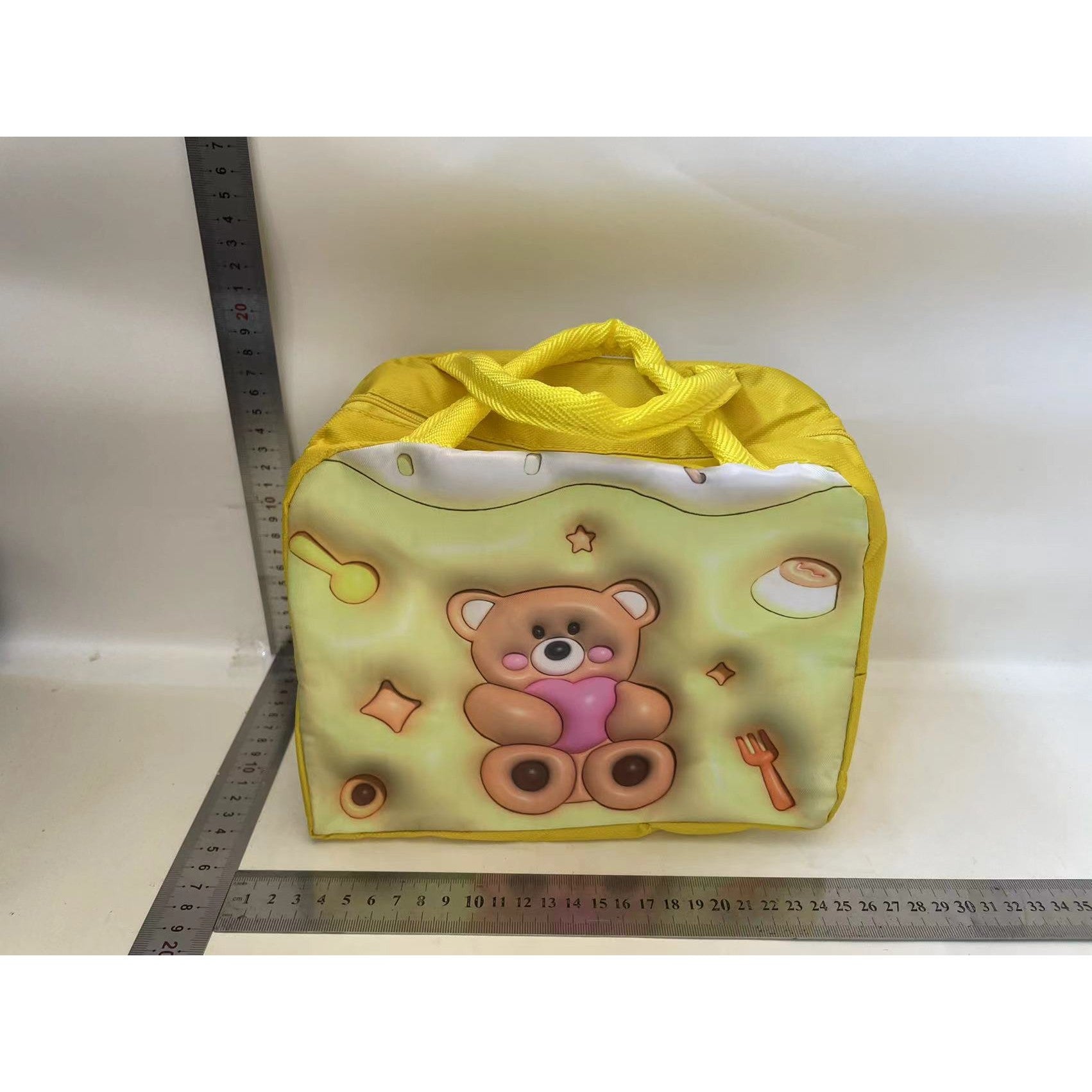 Geantă Frigorifică pentru Prânz, Izolată Termic cu Design 3D pentru Copii, Pânză Oxford, 23x13x19 cm, Model Ursulet, Galben