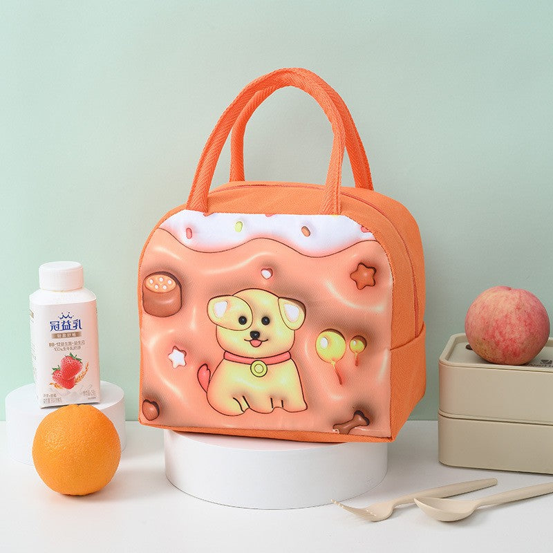 Geantă Frigorifică pentru Prânz, Termoizolantă cu Design 3D Animale, Portabilă pentru Copii, Pânză Oxford, 23x13x19 cm, Model Cățeluș, Maro