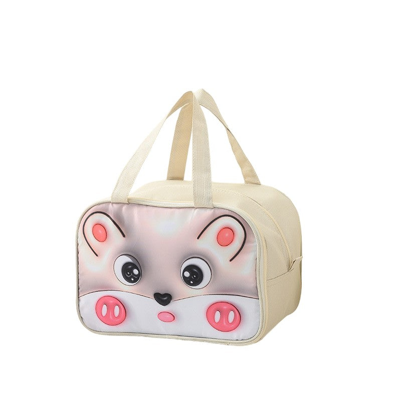 Geanta Frigorifica pentru Pranz si Picnic, Izolata Termic cu Desene Animate 3D, Portabila pentru Copii, Material Panza Oxford, 27.5x18x20 cm, Model Soricel, Bej