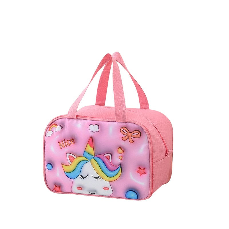 Geantă Frigorifică pentru Prânz Copii, Izolată Termic cu Design 3D Animale, Pânză Oxford Rezistentă, 27.5x18x20 cm, Model Unicorn, Roz