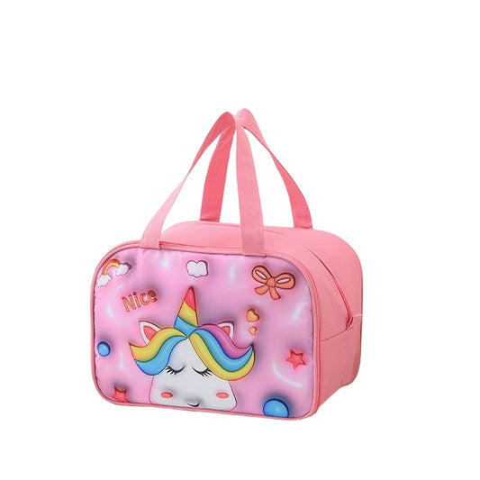 Geantă Frigorifică pentru Prânz Copii, Izolată Termic cu Design 3D Animale, Pânză Oxford Rezistentă, 27.5x18x20 cm, Model Unicorn, Roz