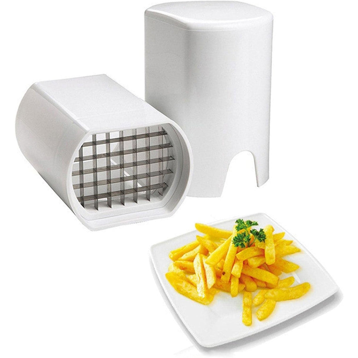 Feliator de Fructe si Legume, Mecanic pentru Taiere Cuburi 1.2 cm, Otel Inoxidabil si Plastic, 14 x 9.5 x 8 cm, Alb