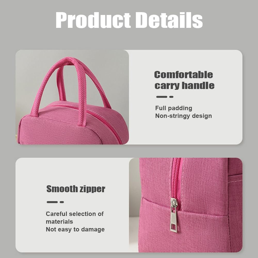 Geanta Termica pentru Pranz, Geanta Izoterma Multifunctionala si Compartimentata, Material Impermeabil cu Manere si Buzunar Exterior, Roz, 22x14x19 cm