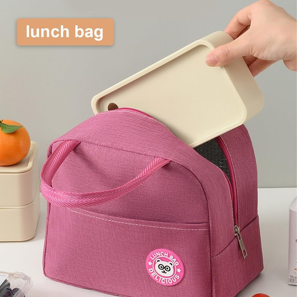 Geanta Termica pentru Pranz, Geanta Izoterma Multifunctionala si Compartimentata, Material Impermeabil cu Manere si Buzunar Exterior, Roz, 22x14x19 cm