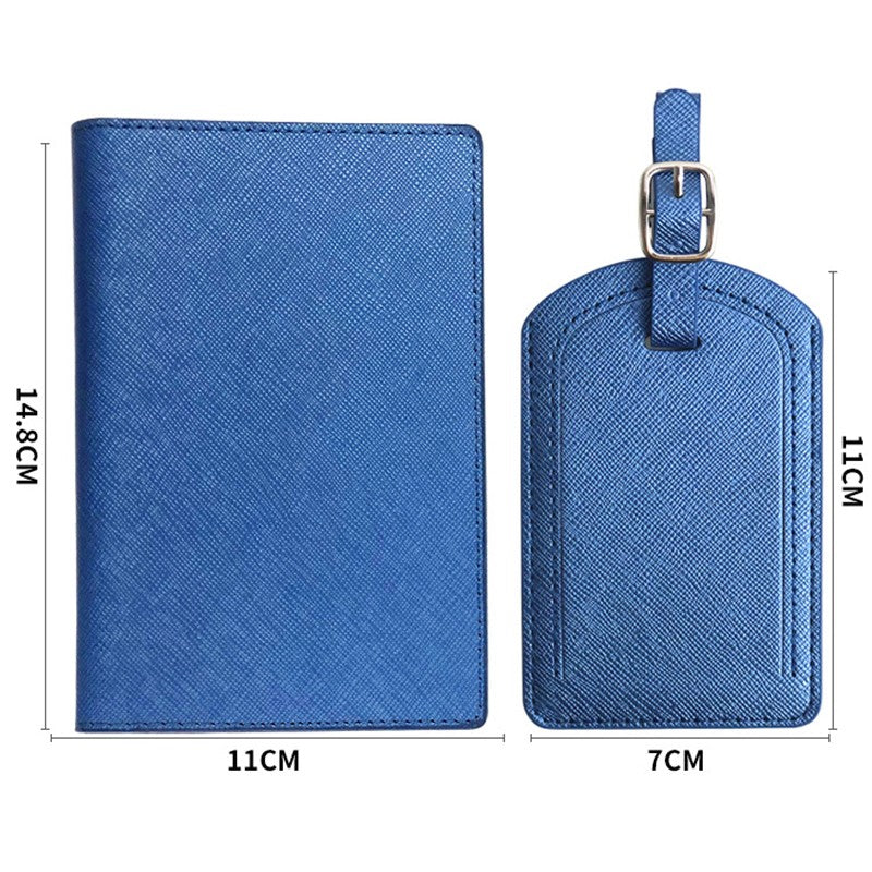 Portofel pentru Pasaport si Carduri, Set Calatorie cu Eticheta Bagaje si Suport Pix, Piele PU, Protectie Documente, Multifunctional, Unisex, 23x16 cm, Albastru