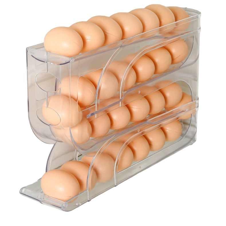 Suport Organizator Ouă pentru Frigider, Depozitare pe 4 Niveluri, Plastic Rezistent, 32x20x7 cm, Transparent